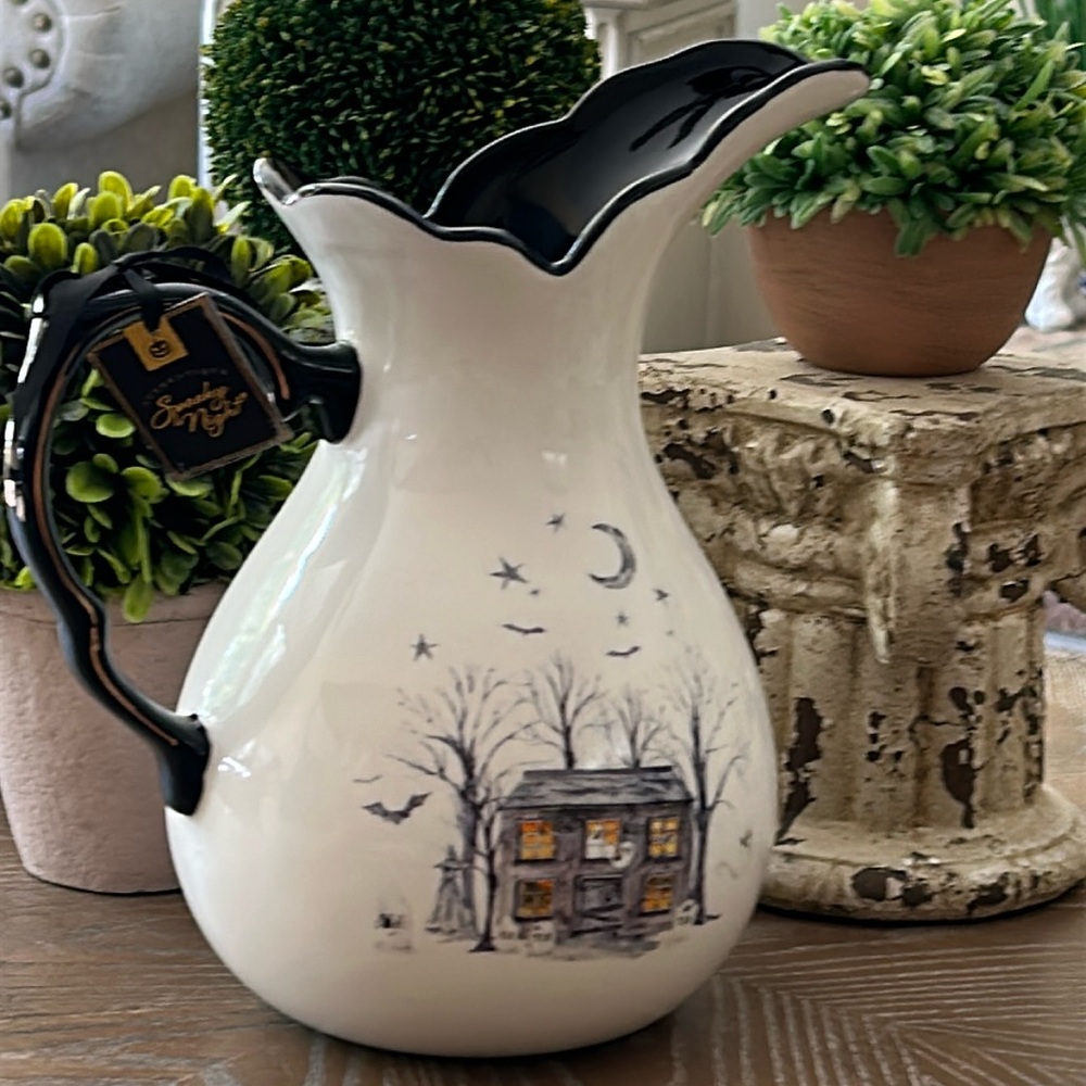 NEW! Vintage Inspired Victorian Gothic Haunted House Ceramic Halloween Pitcher